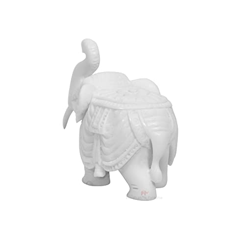 Image of Handicrafts Paradise 2.25 Inch White Marble Elephant Showpiece Hand-Made Elephant Figurine DesignVastu Decor Statue for Home Office Table and Gift Item