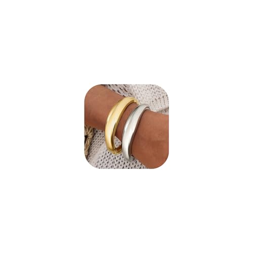 Chunky Gold Bangles Bracelets for Women Trendy Stack Statement Bangle Irregular Cuff Bracelets Fashion Jewelry Gift