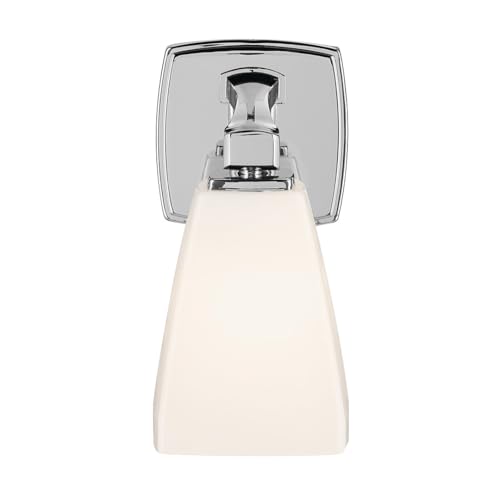 Image of Kichler Marant 5 inch 1-Light Wall Sconce Bathroom Light Fixture with Opal Glass in Chrome for Powder Room, Hallway, Fireplace, Modern Vanity Lighting (5 inch W x 9.5 inch H), 55214CH