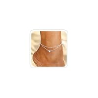ESHIONER Bracelets De Cheville Pour Femme Acier Inoxydable Argenté Bicouche Bracelet De Cheville Pied Plage Coeur Pendentifs Bracelet Cheville Etanche Bijoux Bracelets Chaine De Cheville Femme