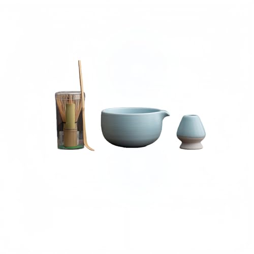 抹茶セット 4点セット 茶道具 初心者 自宅用 陶器製 抹茶茶碗 茶筅(百本立) 茶筅立て(くせ直し) 茶杓付き | お点前練習や贈り物に最適 | 容量550ml レトログレー | 自宅で楽しむ静かな抹茶時間 (4点セット(グリーン))