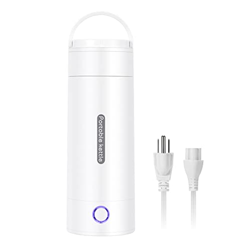 Portable Travel Electric Kettle, Small Electric Tea Kettle, Mini Portable Hot Water Boiler Stainless Materials Automatic Shut off and Dry Protection (Light White)