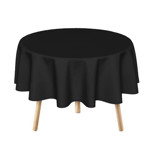 Horaldaily Black Tablecloth 70×70 Inch Round, Stain and Wrinkle Resistant Washable Table Cloth, Decorative Polyester Table Cover for Party Picnic Dinner Decor