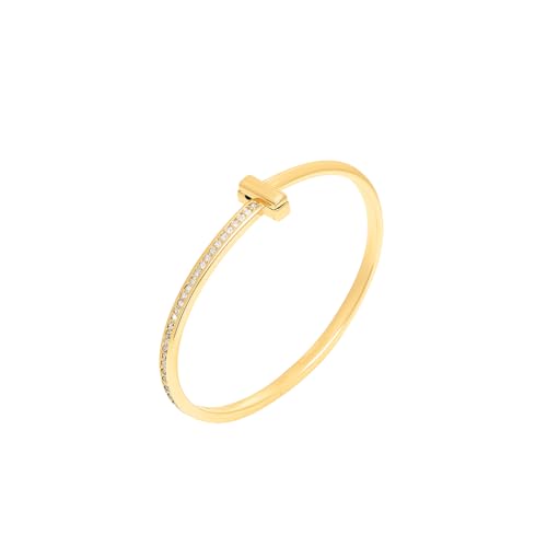925Sterling Silver T-Bar Bangle Bracelet for Women – Slim Hinged Cuff with Sparkling Cubic Zirconia – Lightweight, Hypoallergenic & Anti-Tarnish Jewelry Gift