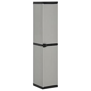 vidaXL Tuinkast met 3 schappen 34x40x168 cm grijs en zwart, opbergkast, kast, opbergrek, tuinmeubel, balkonkast, buitenkast, terraskast, opbergkasten