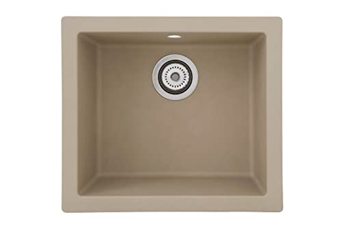 Respekta Ohio Fregadero de Mineralite en beige arena/Fregadero empotrado de 1 cubeta de 50 x 44 cm/Apto para bases a partir de 50 cm de ancho