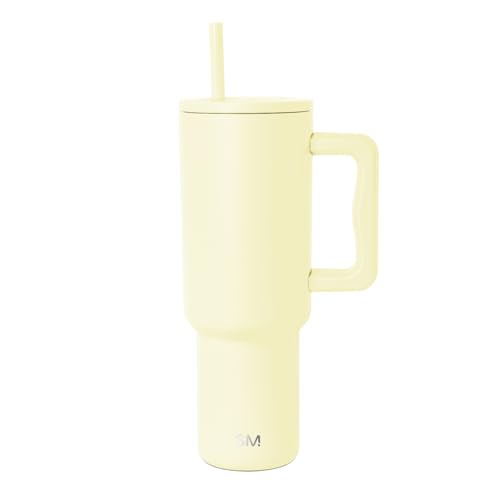 Image of Simple Modern 40 oz Trek Tumbler with Handle and Straw Lid | Cup Holder Friendly Insulated Stainless Steel Travel Mug | Buttercup