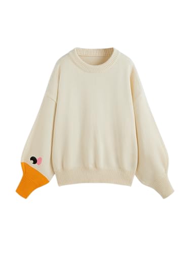CIDER Women’s Goose Graphic Sweater Cute Knit Chunky Cropped Sweater Pullover Tops