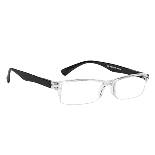 Lenskart Reading Glasses | Men & Women | Transparent Rectangular Half Rim | + 2 Power | Blue Light Blocking Glasses