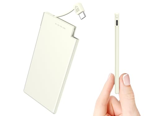 Auskang Portable Charger with Built in USB-C Cable Slim 5000mAh Power Bank Compatible with Samsung, Google Pixel, Android Phones, iPhone15 Series etc, Thin Battery Pack