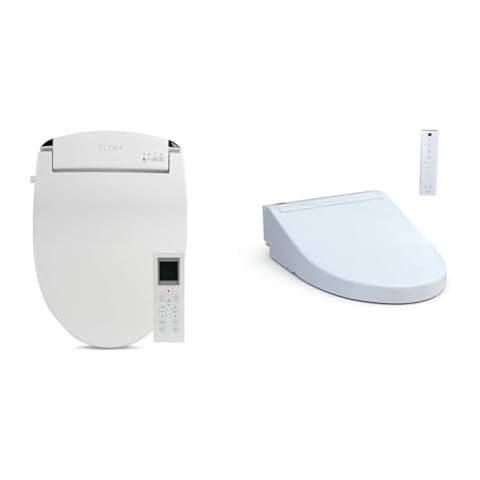 ALPHA BIDET JX Elongated Bidet Toilet Seat Bundle with TOTO SW3084#01 WASHLET C5 Electronic Bidet Toilet Seat, White Cover