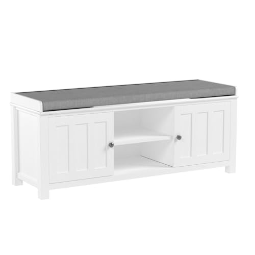 Haotian Shoe Storage Bench Entryway, White Window Bench with Cushion, Living Room Ottoman Bench, Small Shoe Cabinet Behind Doorway, Mudroom Hallway Bedroom FSR35-W - Thumbnail 4