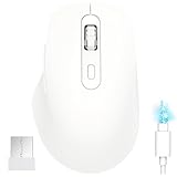 ワイヤレスマウス bluetooth 5.2 + 2.4GHz 無線 静音 Type-C充電式 小型 戻る/進むボタン搭載 6ボタン 5DPI切替 3台デバイス同時接続可能 4000 DPI ゲーミングマウス 握りの極み デュアルモード Windows Mac iPad OS iOS Android ChromeOS対応 (ホワイト)