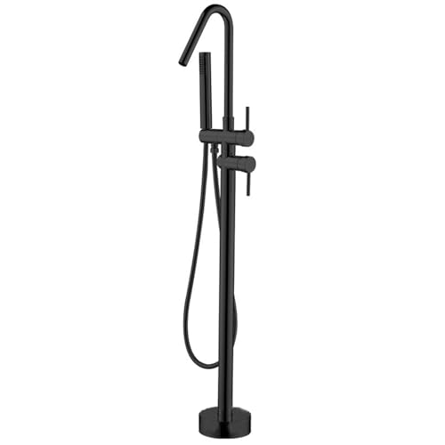 Robinet de baignoire autoportant mitigeur de sol noir en laiton chaud froid