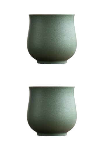 Dicmracy 4-Oz Ceramic Espresso Cups Set - Multi-Color, Handle-Free Design for Home & Cafe | Dishwasher-Safe Stoneware Cups (Green, 2)