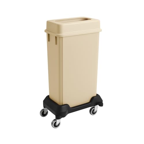 Image of 23 Gallon Slim Rectangular Garbage Can with Lid + Wheels - Beige