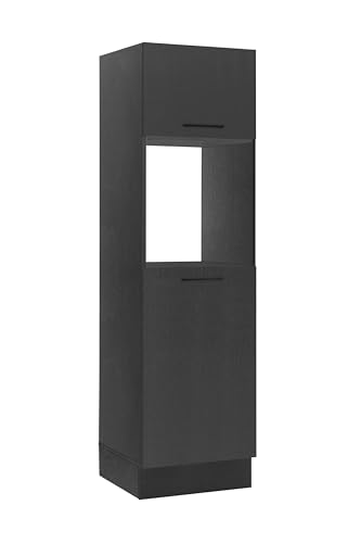 Turin Einbauschrank für Kühlschrank und Backofen in Schwarz - Geräumiger Hochschrank Küchenschrank mit viel Stauraum - 60 x 210 x 57 cm (B/H/T)