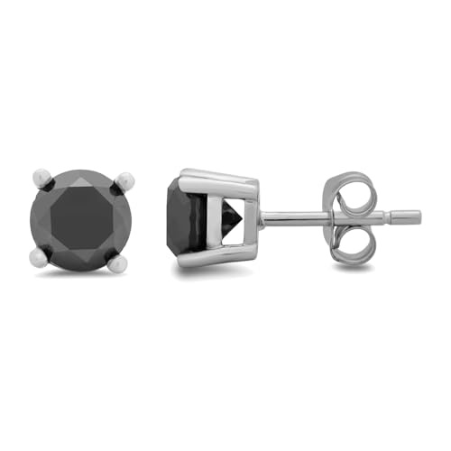Amazon Essentials 0.5 to 2 Carats Round Black Diamonds, 10K White Gold, Stud Earrings - Stud Earrings for Women.3