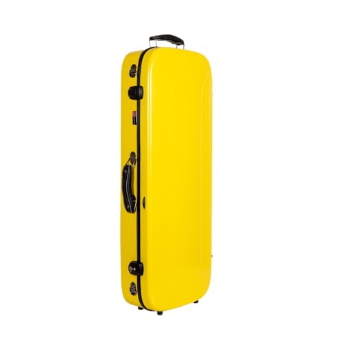 Image of Crossrock Fiberglass Mandolin Case - Oblong for A & F-Style (Universal Fit) | Yellow Gloss, Forest Green Velvet, TSA Lock, Hygrometer, Backpack Straps - Pro Travel Series