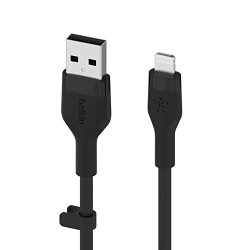 Image of Belkin BoostCharge Flex Silicone USB Type A to Lightning Cable (2M /6.6FT), MFi Certified Charging Cable for iPhone 14 /14 Plus, 13, 12, Pro, Max, Mini, SE, iPad and More - Black