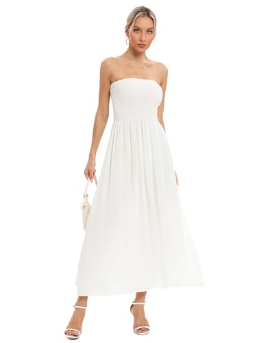 Image of Aigeman Women Strapless Tube Maxi Dress Flowy Swing Long Beach Sundress Sleeveless Boho Summer Dress with Pokets 330