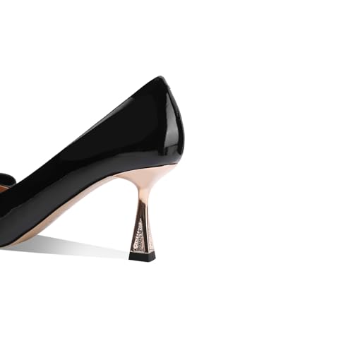 TinaCus Patent Leather Women's Pointed Toe Cute Bowknot Stiletto Mid Heels Handmade Stylish Pumps Shoes4