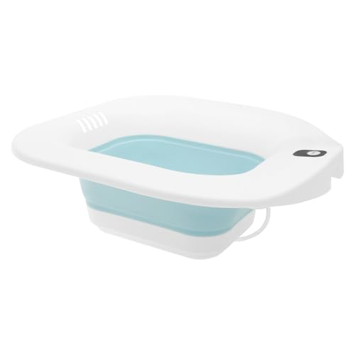TNTGMG Baño de asiento, bañera de plástico para asiento de inodoro, 37 × 34,5 × 14 cm, lavabo plegable con agujeros de drenaje para adultos, bañera portátil con sales para hemorroides