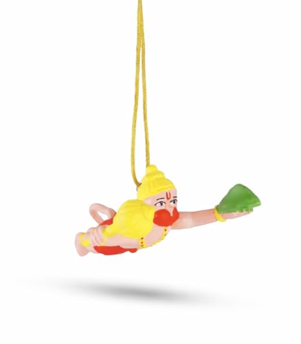 Image of Flying Lord Hanuman for Car Hanging Ornament | Handmade Decorative Car Hanging Accessory | Door Window Hanging Hanuman Ji Idol for Car Dashboard (Pack of 01)(Multicolor)