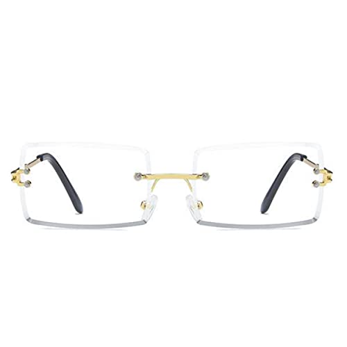 Street Knitted Rimless Luxury Designer Rectangular Retro Gold Wire Metal Frame Clear Lens Eye Glasses Unisex Trendy Square Frameless Hip Hop Glasses For Men And Women2