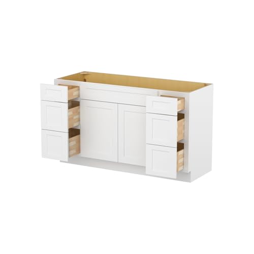 Image of Furinno Shaker Two Drawer Stack Bath Vanity Cabinet Without Top, Ready to Assemble, 21 D x 60 W x 34.5 H, White