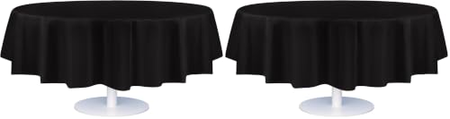 Image of Grandipity 24 Pack Premium Disposable Plastic Tablecloth 84 inch Inch Decorative Round Table Cover - Black