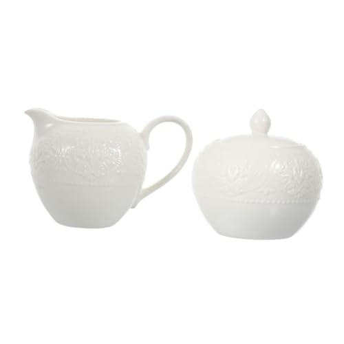 LALAFINA 2個 セラミック製ミルクピッチャー エンボスシュガージャー コーヒー用耐久容器 キッチンやレストランに 使いやすく実用的な点