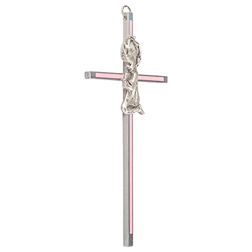 Praying Little Girl Pink 6 Inch Metal Hanging Wall Cross