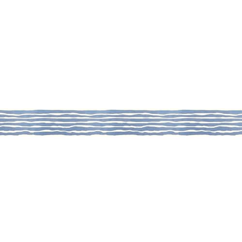 Frise décorative adhésive, lignes horizontales, dessinées, bleu et blanc cassé, 5 cm X 300 cm