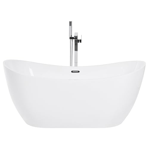 Stilvolle Acryl Badewanne oval freistehend weiß mit Überlauf 170 x 77 cm Antiqua