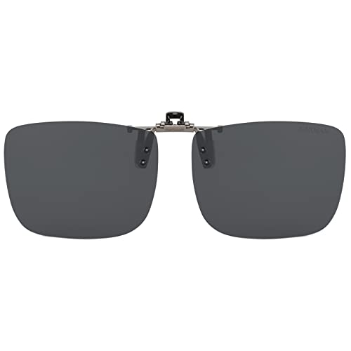 CAXMAN Polarized Clip On Sunglasses Over Prescription Glasses or Reading Glasses for Men Women Flip Up Rimless Rectangle Lens Cover Eyeglasses, Grey Lens, 60 * 47mm