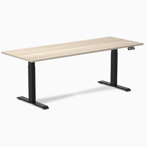 Image of Desky Electric Standing Desk, 78.7 inch Laminate Height Adjustable Sit Stand Desk, Dual Motor, 4 Memory Presets, Ergonomic Computer Workstation for Home Office - Classic Oak Top and Matte Black Frame