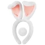 Zeyune 2 Pcs 2pcs/4pcs Christmas Bunny Ears Headband for Kid with Pom Tail Monster Cartoon Toy Character Cosplay for Toddler Girl (White)