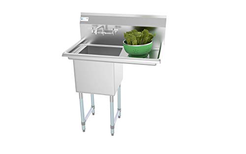 KoolMore 1 Compartment Stainless Steel NSF Commercial Kitchen Prep & Utility Sink with 1 Right Drainboard, Cross-braced Legs and Faucet- Bowl Size 15" x 15" x 12", Silver, SA151512-15R3FA