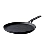 Meyer Pre-Seasoned Cast Iron Flat Dosa/Roti/Chapati Tawa Pan with Stick Handle, Dosa Kallu, Iron Tawa Small Size, Gas and Induction Compatible | 24cm, Black