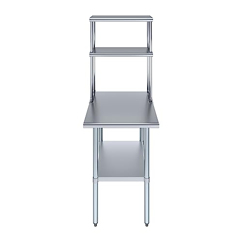 Image of AmGood Stainless Steel Work Table with 12 inch Wide Double Tier Overshelf | NSF (Stainless Steel Table with Double Overshelves, 24 inch Long x 30 inch Deep)