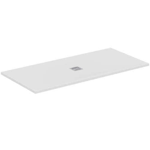 Ideal Standard - Ultra Flat S+, Plato de ducha rectangular ultrafino de resina efecto piedra, 170 x 80 cm, Ideal Solid, desagüe central, blanco