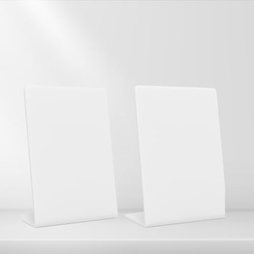 Image of 4x6 inch white acrylic QR standee | L-shaped plastic display stand for reviews or any QR codes | solid desk stand for shop, salon, cafe, clinic counter (2)