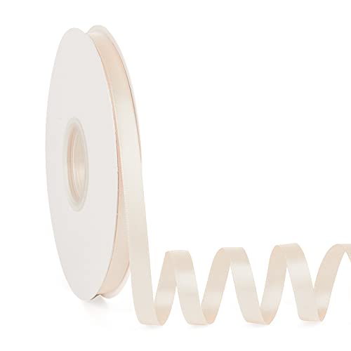 Cream White 3/8" X 50 Yards Solid Color Satin Ribbon, Double Faced High Density Polyester Fabric Ribbon for Gifts Wrapping, Wedding, Party, Crafts, Hair Bows, Home DIY Decor Ornaments