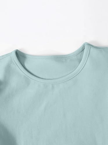 Image of Girls' Summer Shirts Cute Tops Ruffle Sleeve Crew Neck Casual Tees Green 11-12Y