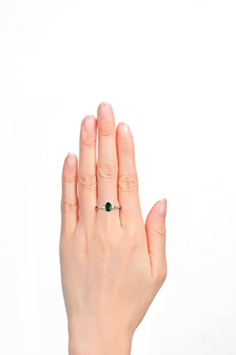 14K White Gold Classic Style Ring | 7X5MM Oval Gemstone & Diamonds | Green-sapphire September Birthstone | Diamond Rings for Women | Size 82