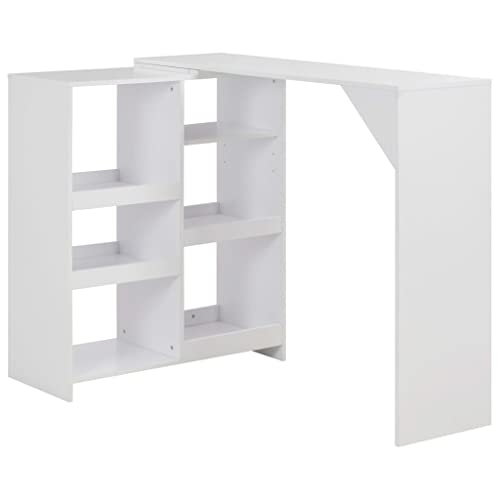 WKIEQACO Mesas, mesas de cocina y comedor, mesa de bar con estante móvil, color blanco, 138 x 39 x 110 cm