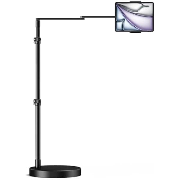 elitehood Regulowany stojak podłogowy na tablet z wytrzymałą podstawą, 61 cm, poziome, długie ramię, stojak podłogowy, do sofy, kompatybilny z urządzeniami iPad mini Air Pro 13/12.9 i 11.9-33.0 cm