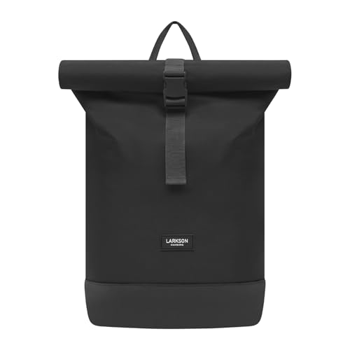 LARKSON Rucksack Damen & Herren Schwarz - Janne Small - Rolltop Rucksack mit Laptopfach für Uni, Arbeit, Reise & Fahrrad - Backpack Tagesrucksack Klein - Wasserabweisend