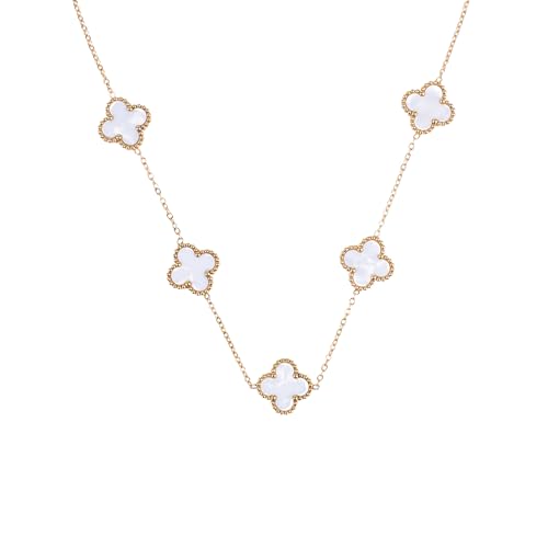 SALTY Anti Tarnish Mother of Pearl Clover Pendant Necklace for Women | Stylish Locket Chain | Latest Fashion Jewellery Accessories for Girls | Minimal Jewelry | Ideal for Gifting | Marriage, Birthday | Gift for Valentine Day